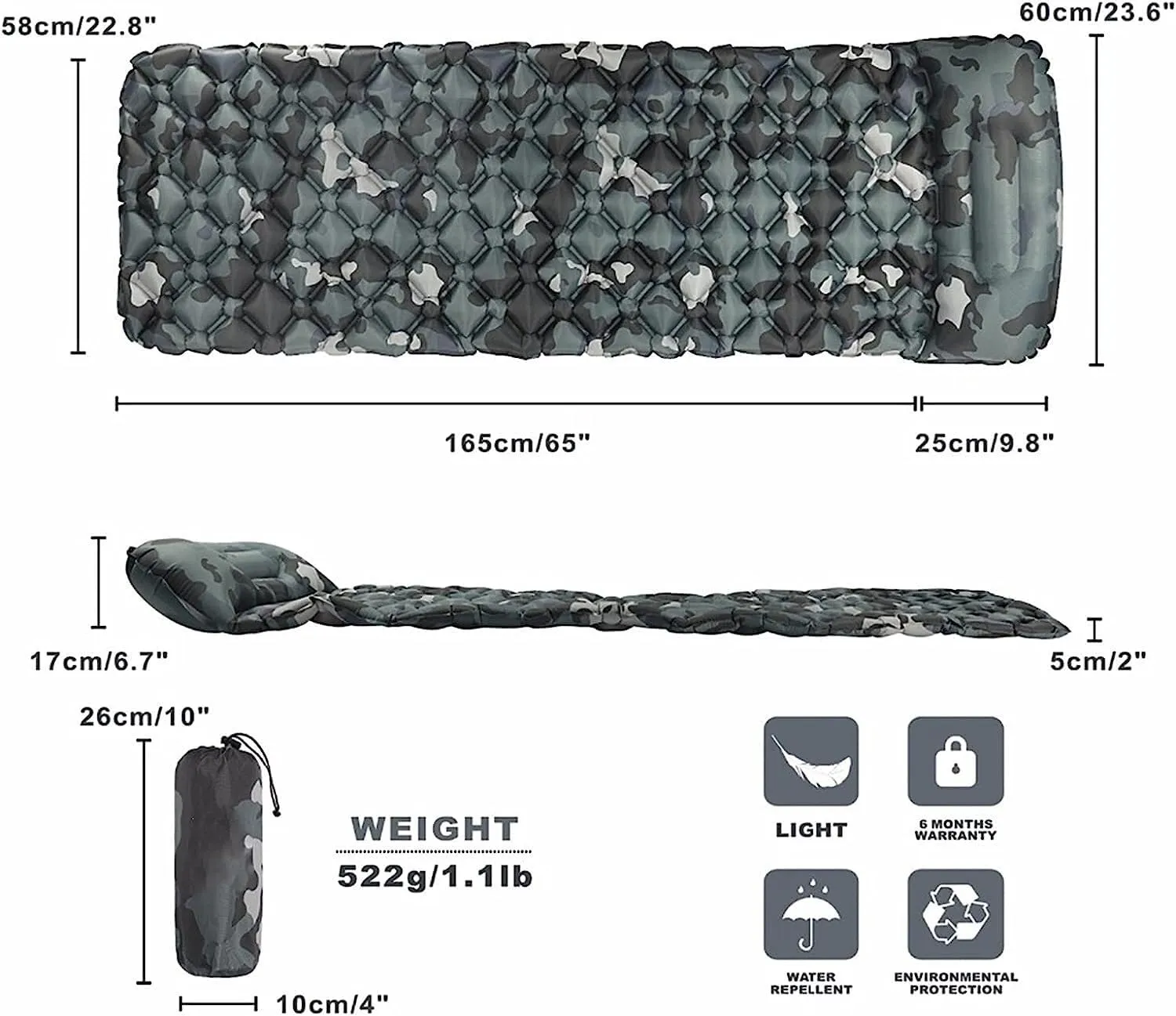 MDybf Sleeping Pad Fast Filling Air Bag Camping Mat Inflatable Mattress, Camping Sleeping Mat (Color : B)