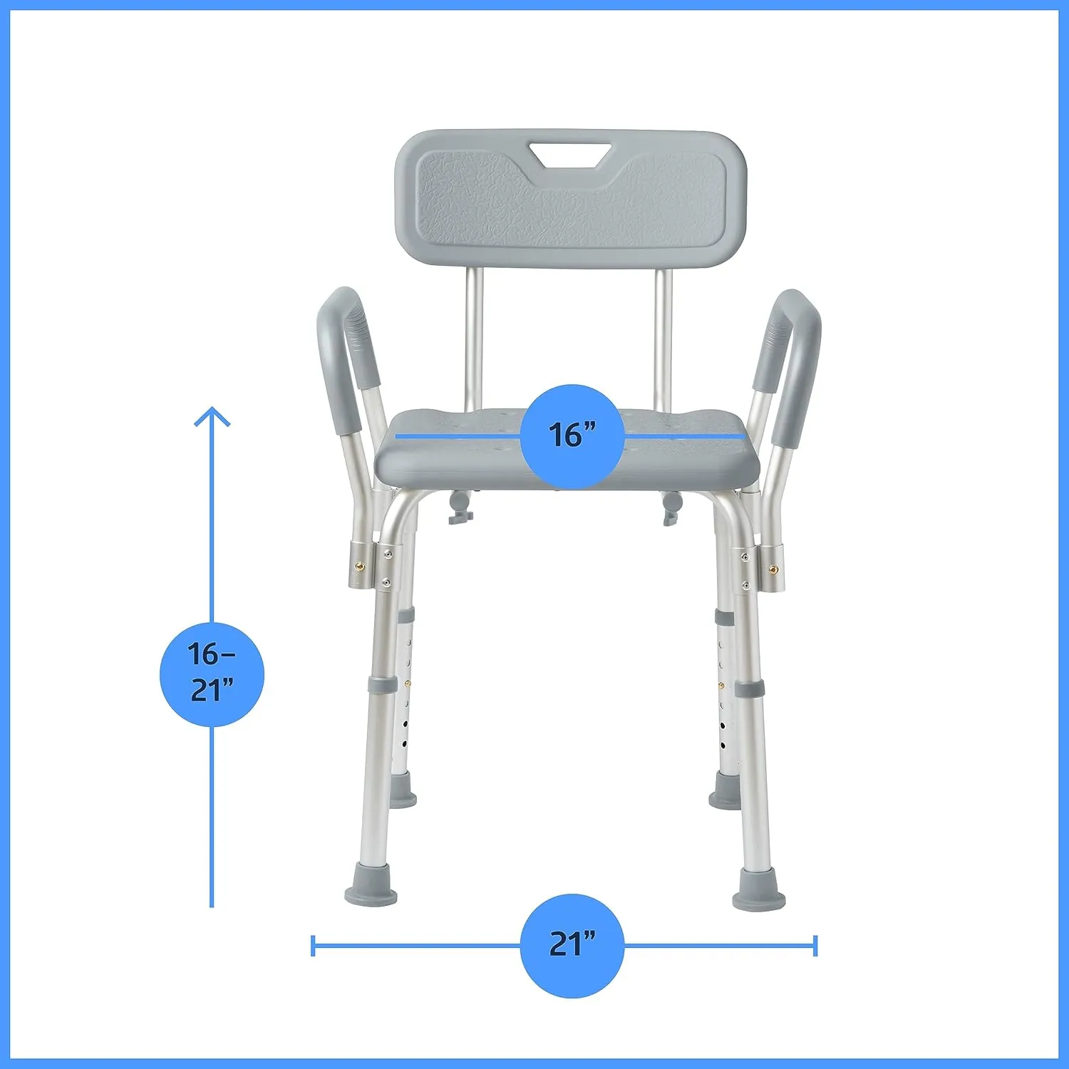 Medline Shower Chair with Backrest and Padded Armrests - 350 lb. capacity, Bath Bench, Seat, Stool for Independent Adult, Seniors, Elderly & Disabled Patients