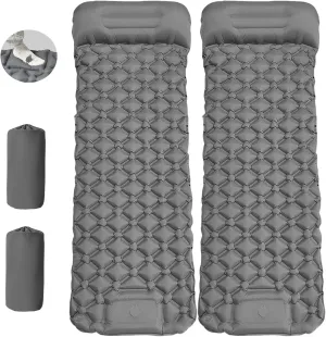 MEI&CO Lightweight Convertible Double Inflatable Camping Pad – 2-in-1 Single Pads Built-in Pillow – Quick Inflate Foot Pump, 660lb Capacity – Perfect for Couples & Family Adventures (2, Gray)