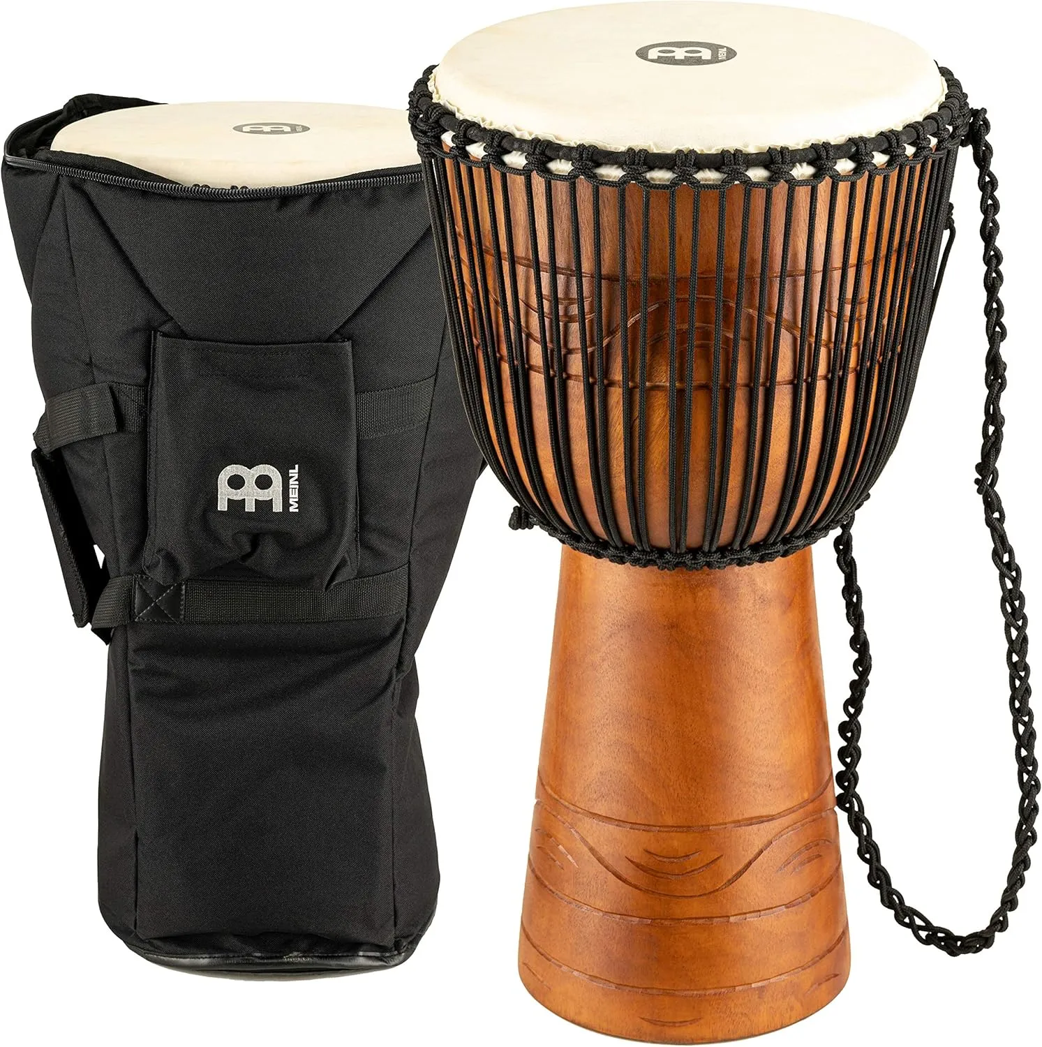 Meinl Percussion ADJ2-L BAG African Style Rope Tuned 12-Inch Wood Djembe with Bag, Brown