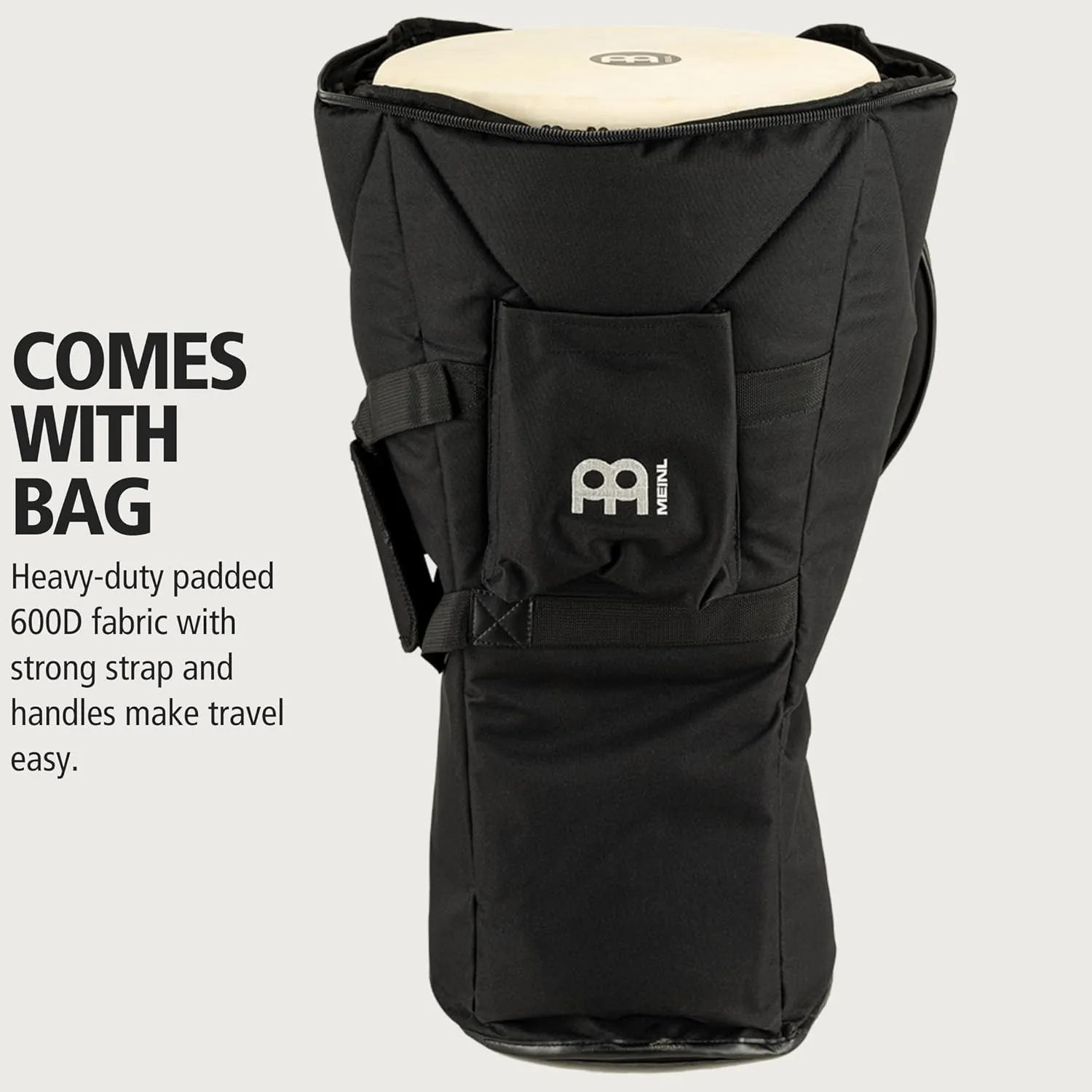 Meinl Percussion ADJ2-L BAG African Style Rope Tuned 12-Inch Wood Djembe with Bag, Brown