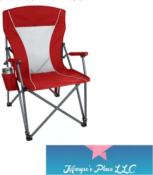 MEMBER'S Mark Oversized Folding Hard ARM Lawn Chair 325 LB Color: RED New- Camping and Beach- Come with Maryse's Place Fridge Sticker