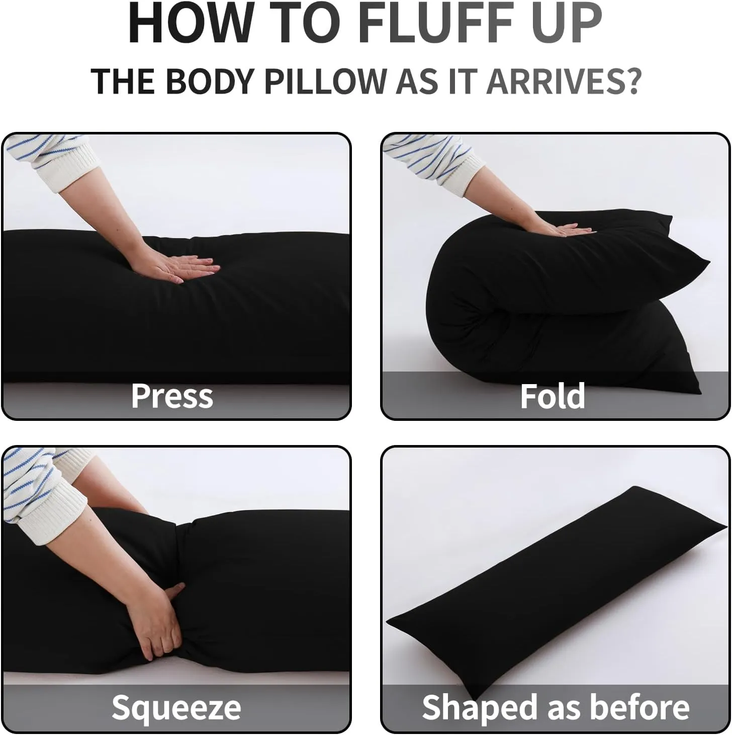 Memory Foam Body Pillow with Removable 100% Cotton Cover, Fluffy Full Body Pillows for Adults, Large Long Bed Pillow for Sleeping, Firm & Supportive (20x54 inch, Black)