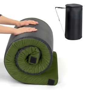 Memory Foam Camping Bed for Adults - Army Green 75x30x2.5 Queen Size Roll-Up Sleeping Pad with Storage Bag, Multi-Use Portable Mattress for Outdoor/Indoor/College Dorms