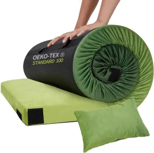 Memory Foam Camping Mattress, Comfortable Memory Foam Camping Pad with Pillow and Travel Bag, Portable, Foldable for Hiking & Travel, Green 75 * 38 * 3