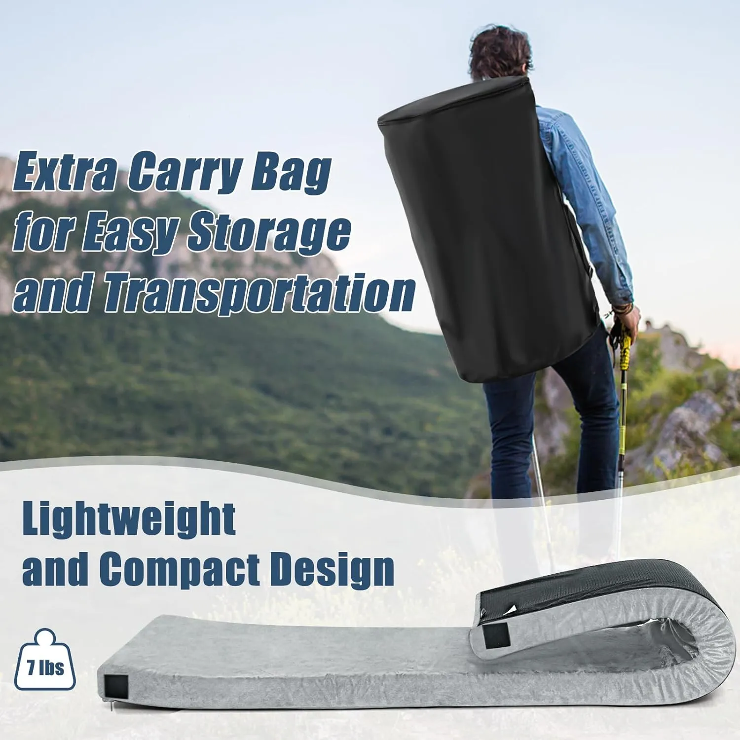 Memory Foam Camping Mattress, Portable Roll Up Sleeping Mat w/Non-Slip Bottom, Carry Bag, Floor Mattress Guest Bed for Sleepover, Thick Sleeping Pad for Camping Car Travel Backpacking