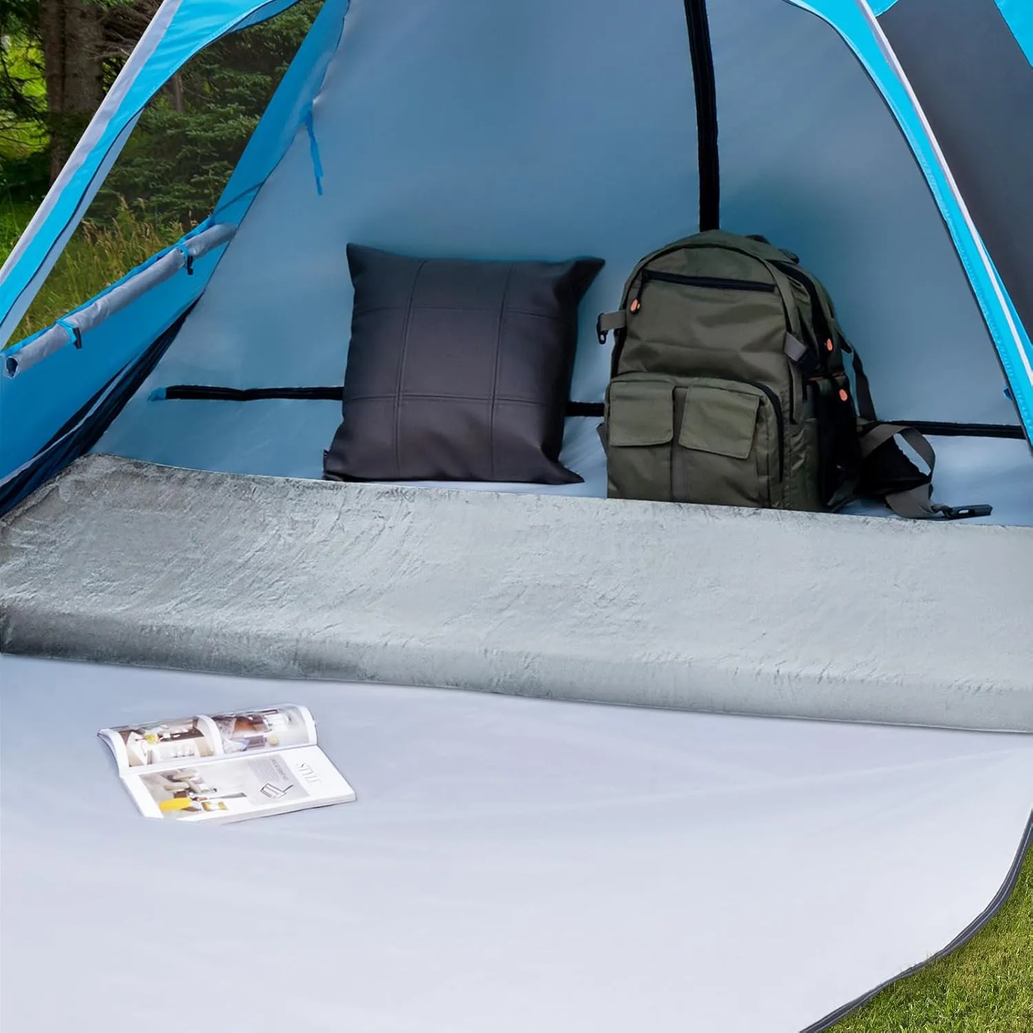 Memory Foam Camping Mattress, Portable Roll Up Sleeping Mat w/Non-Slip Bottom, Carry Bag, Floor Mattress Guest Bed for Sleepover, Thick Sleeping Pad for Camping Car Travel Backpacking