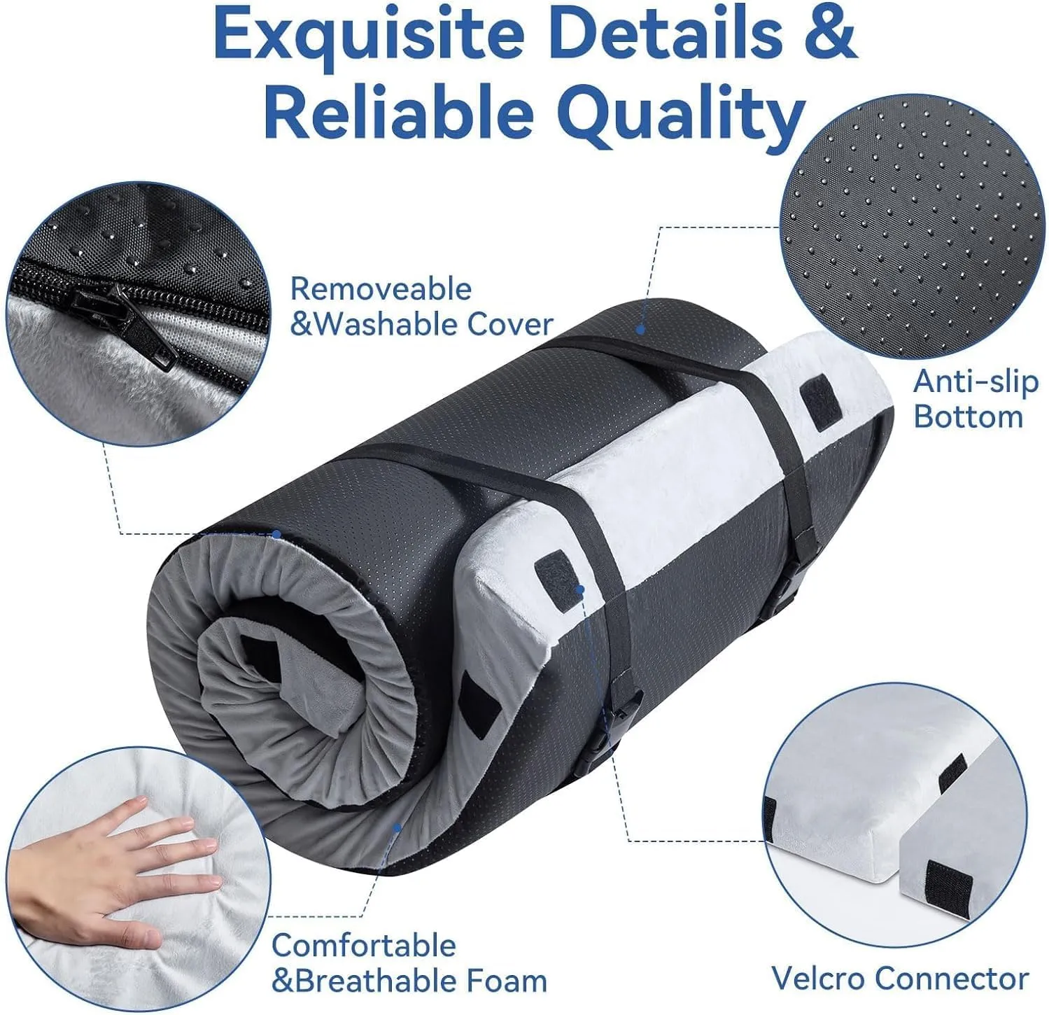 Memory Foam Camping Mattress Portable Sleeping Mat Roll up Mattress Pad with Travel Bag, for Car Camping