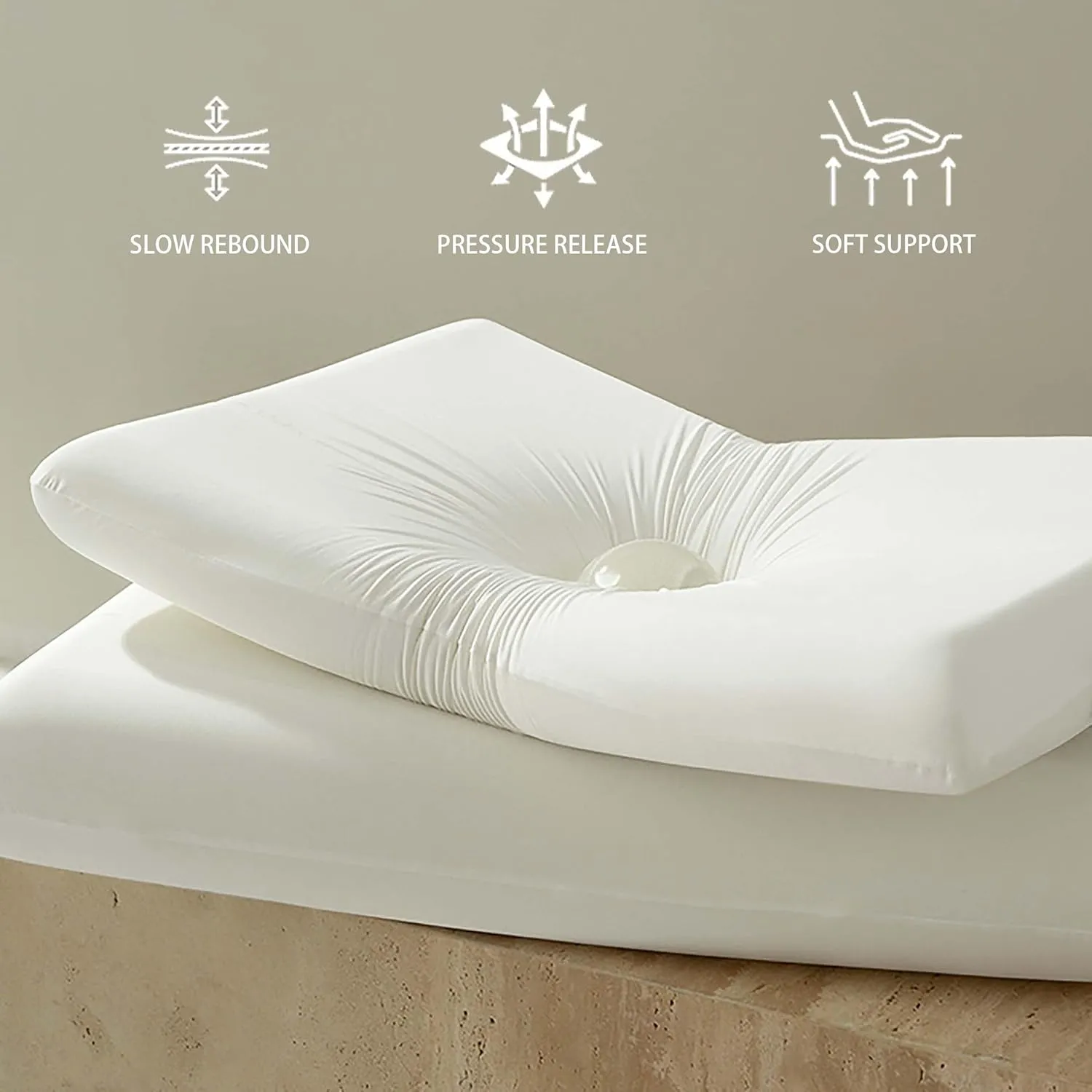 Memory Foam Pillow, Cooling Cover Memory Foam Pillow, Bed Pillow for Sleeping, Queen Size, White