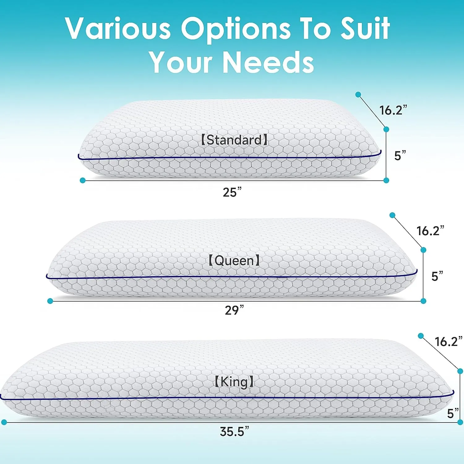Memory Foam Pillows for Side, Back and Stomach Sleepers, Bed Pillow with Washable Cover and Breathable Mesh, Bed Pillow for Sleeping King Size (Grey)