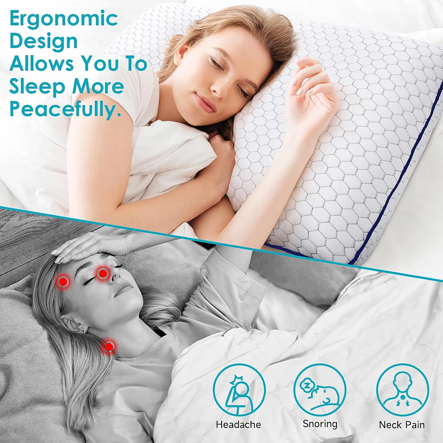 Memory Foam Pillows for Side, Back and Stomach Sleepers, Bed Pillow with Washable Cover and Breathable Mesh, Bed Pillow for Sleeping King Size (Grey)