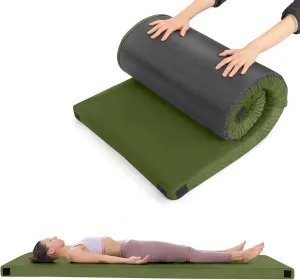 Memory Foam Short Plush Bed Army Green Camping Mattress with Storage Pocket