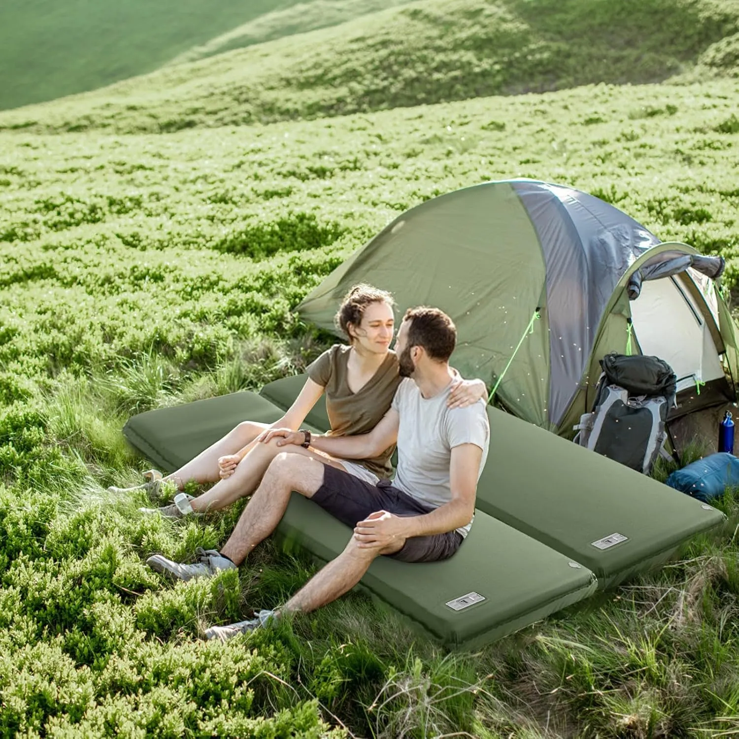 Memory Sleeping Pad, Ultra-Thick Inflatable Sleeping Pad for Camping, Easy Inflate & Deflate, Inflatable Sleeping Mat for Camping Backpacking Hiking Traveling Tent (Navy, One Size)