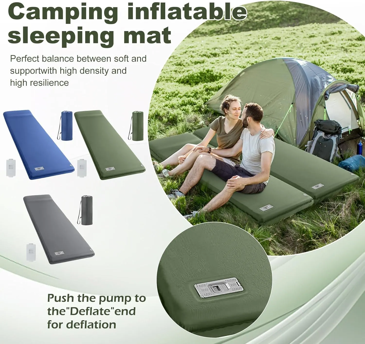 Memory Sleeping Pad, Ultra-Thick Inflatable Sleeping Pad for Camping, Easy Inflate & Deflate, Inflatable Sleeping Mat for Camping Backpacking Hiking Traveling Tent (Navy, One Size)
