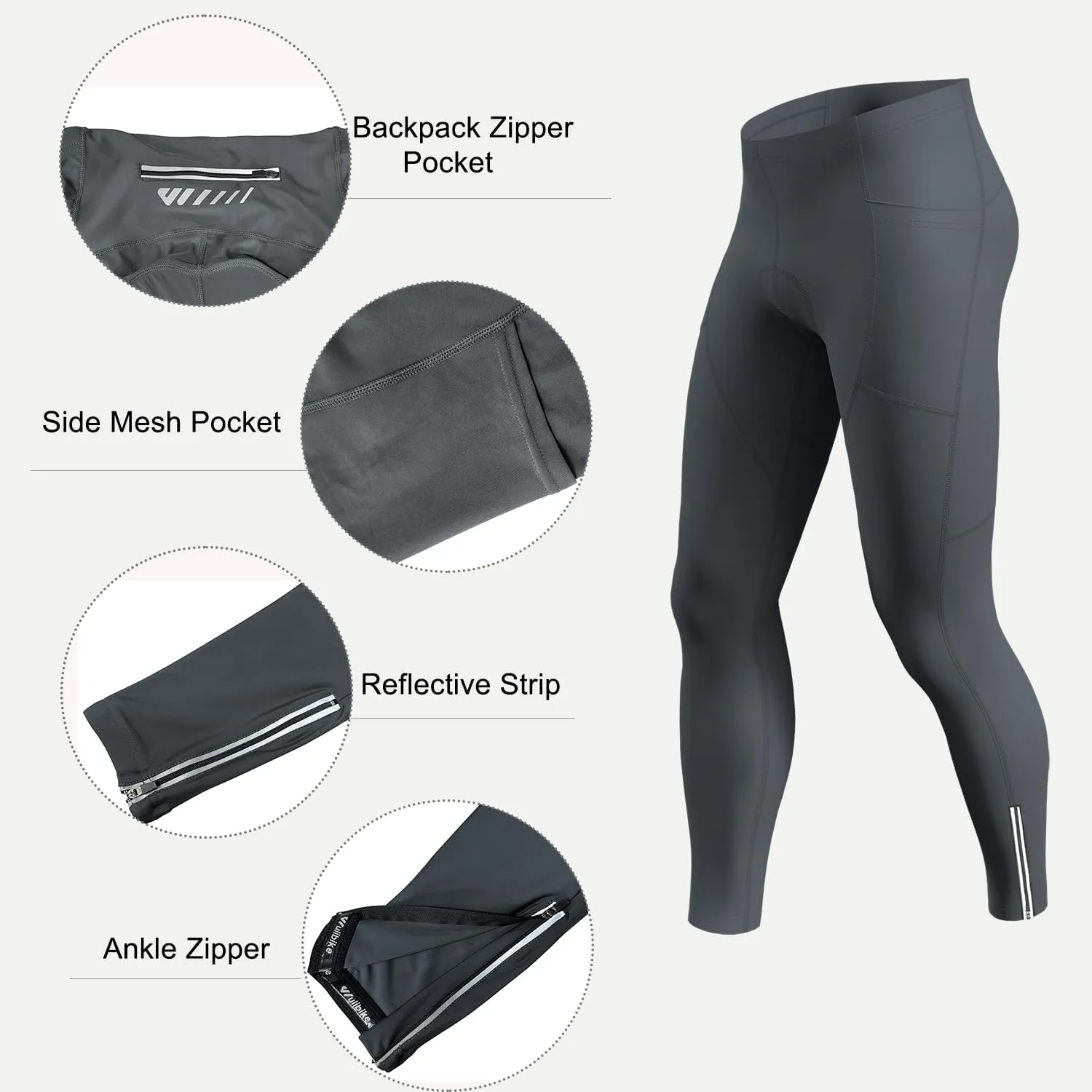 Mens Cycling Pants,4D Padded Road Bike Bicycle Tights Outdoor Biking Leggings with Pockets