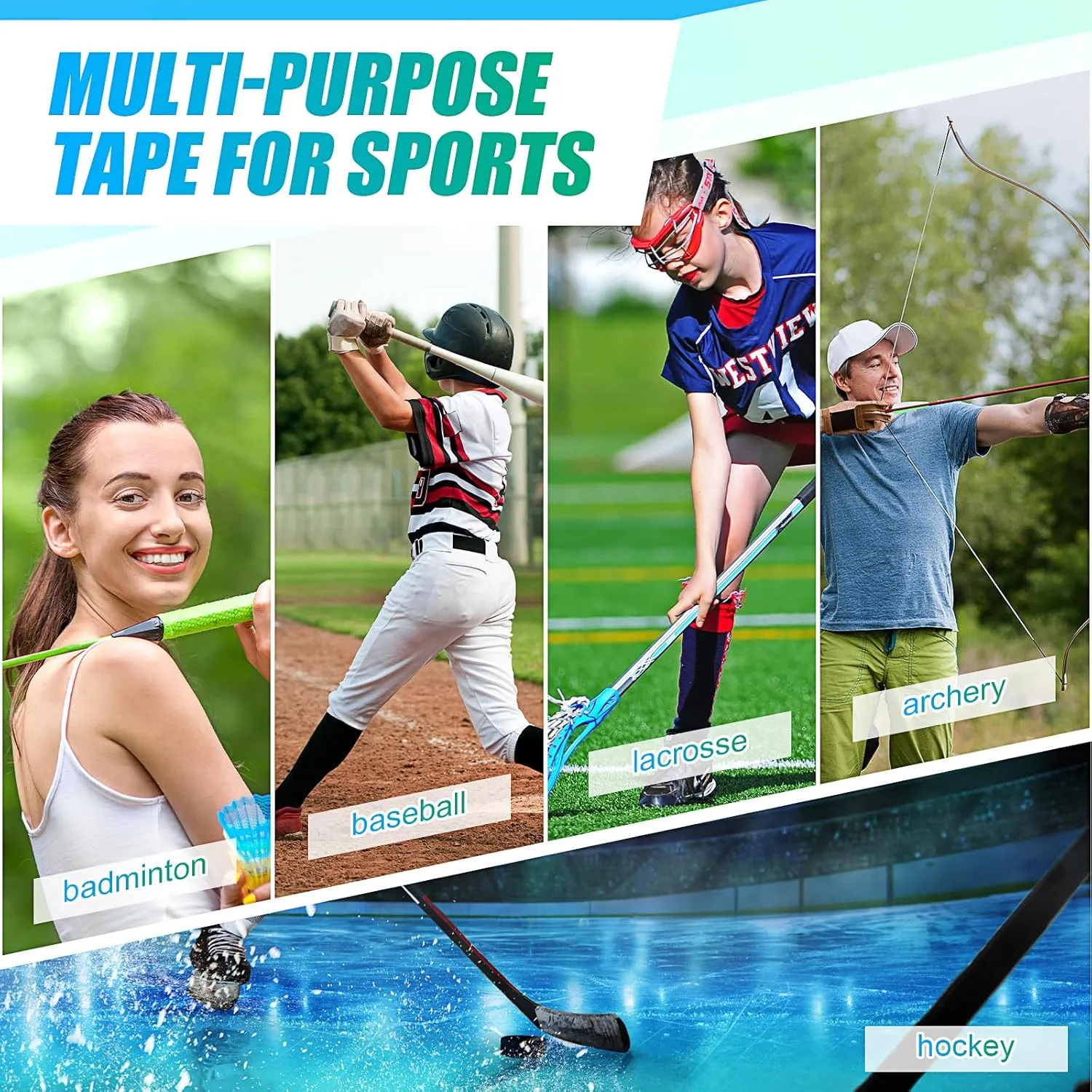 Meooeck 10 Rolls Multipurpose Hockey Tape Adhesive Shin Pad Sock Stick Tape for Ice Skate Sports Hockey Gifts Gear Equipment