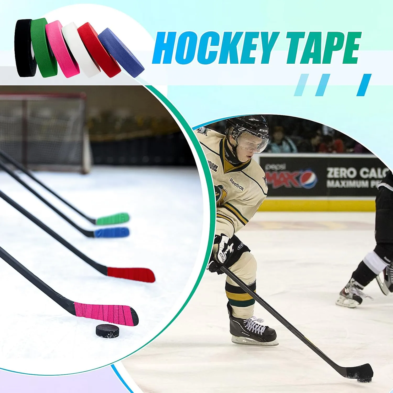 Meooeck 10 Rolls Multipurpose Hockey Tape Adhesive Shin Pad Sock Stick Tape for Ice Skate Sports Hockey Gifts Gear Equipment