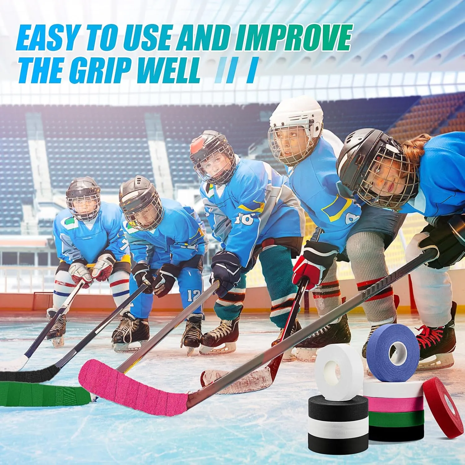 Meooeck 10 Rolls Multipurpose Hockey Tape Adhesive Shin Pad Sock Stick Tape for Ice Skate Sports Hockey Gifts Gear Equipment