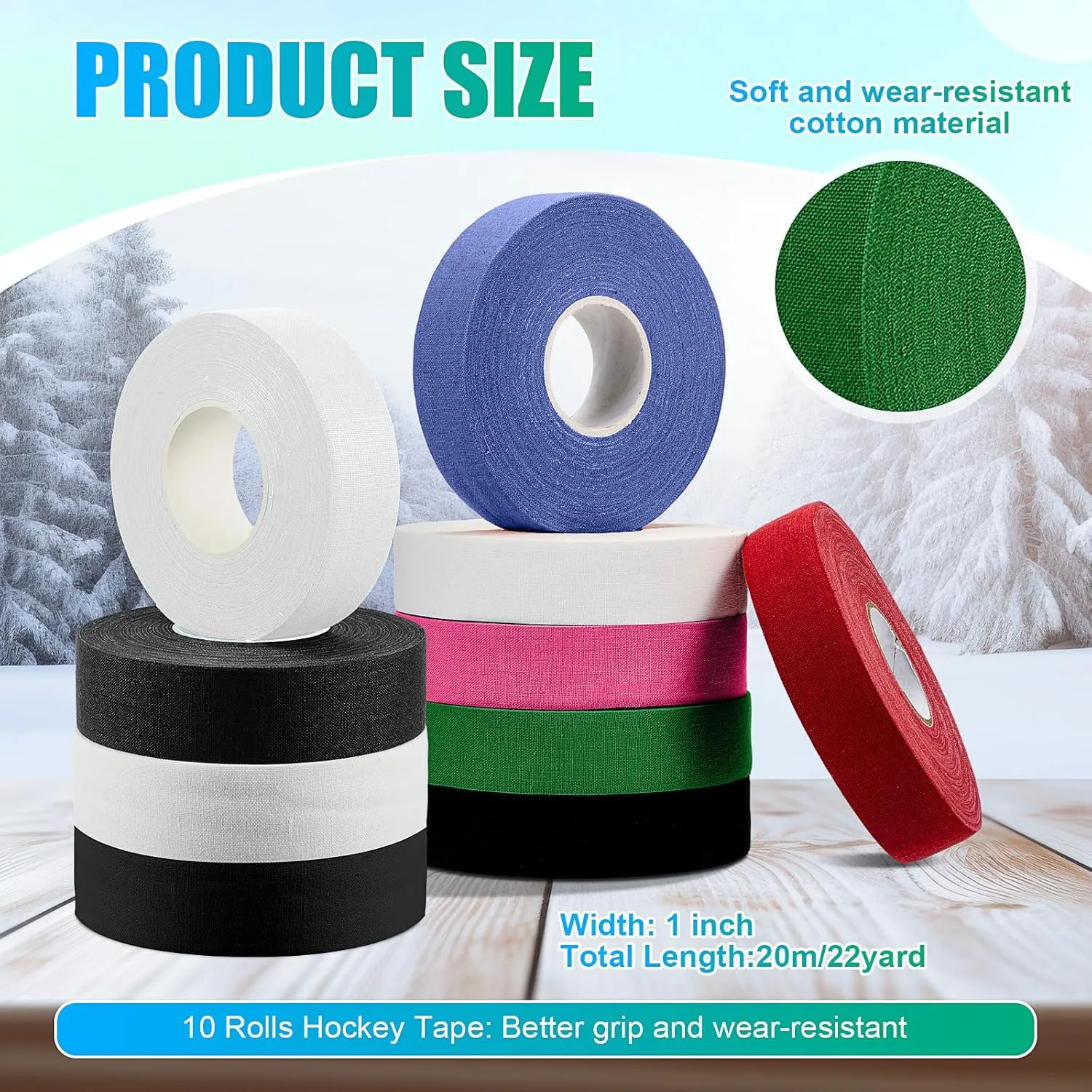 Meooeck 10 Rolls Multipurpose Hockey Tape Adhesive Shin Pad Sock Stick Tape for Ice Skate Sports Hockey Gifts Gear Equipment