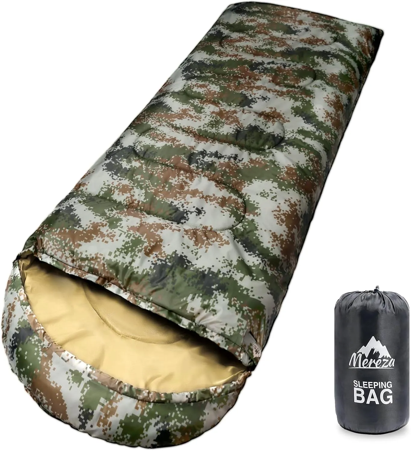 MEREZA Sleeping Bag XL for Adults Mummy Sleeping Bag for Cold Warm Weather 20 Degree Big Tall Men Sleeping Bags Queen Size Woodland Camping Hiking