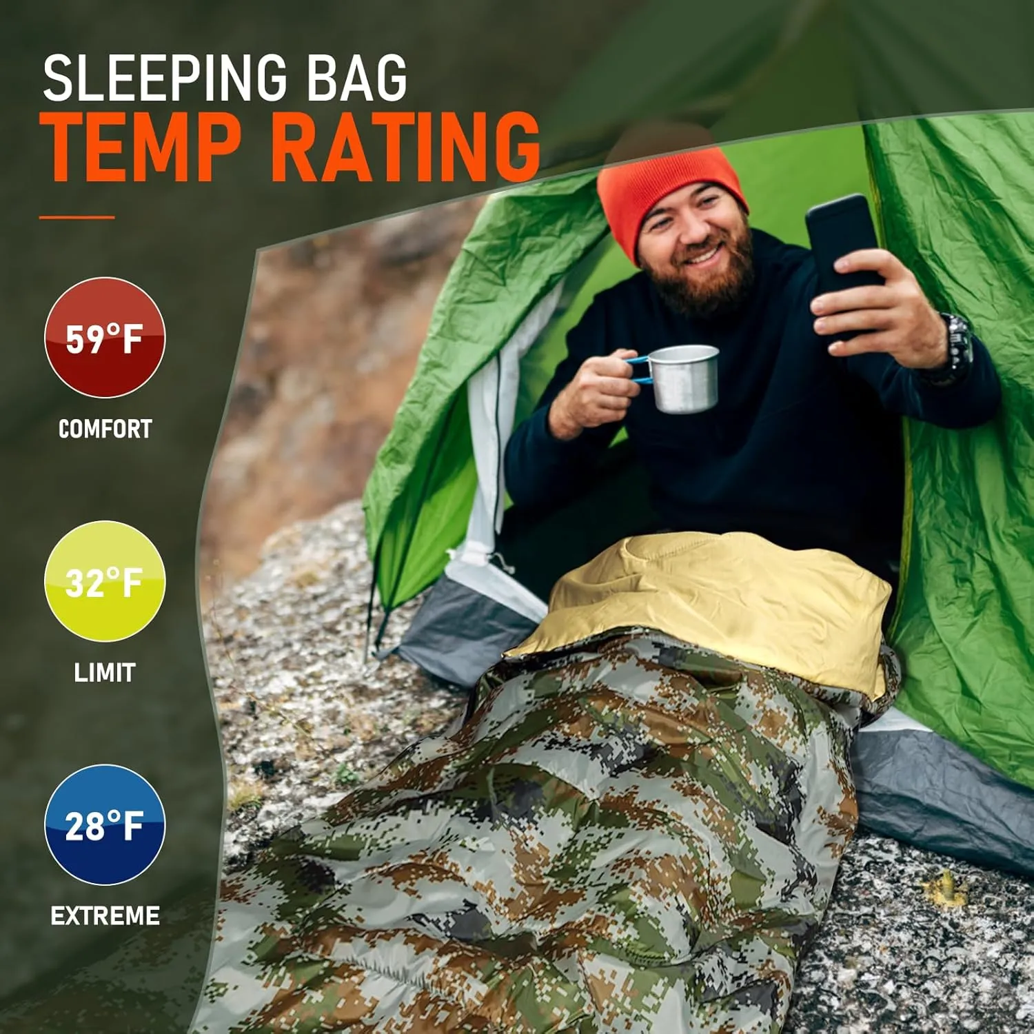MEREZA Sleeping Bag XL for Adults Mummy Sleeping Bag for Cold Warm Weather 20 Degree Big Tall Men Sleeping Bags Queen Size Woodland Camping Hiking