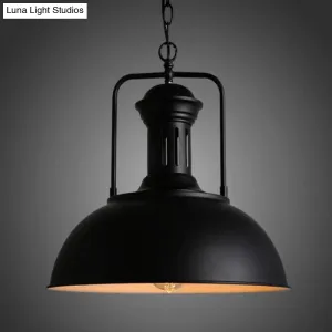 Metallic Pot Cover Pendant Light - Antique Hanging Fixture for Restaurants, 1-Light