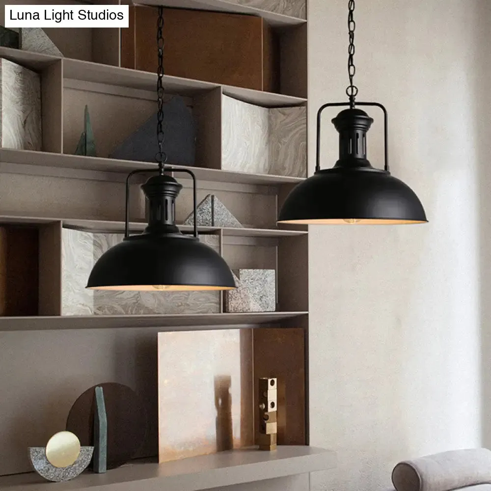 Metallic Pot Cover Pendant Light - Antique Hanging Fixture for Restaurants, 1-Light