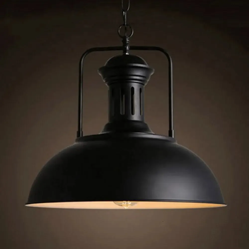 Metallic Pot Cover Pendant Light - Antique Hanging Fixture for Restaurants, 1-Light