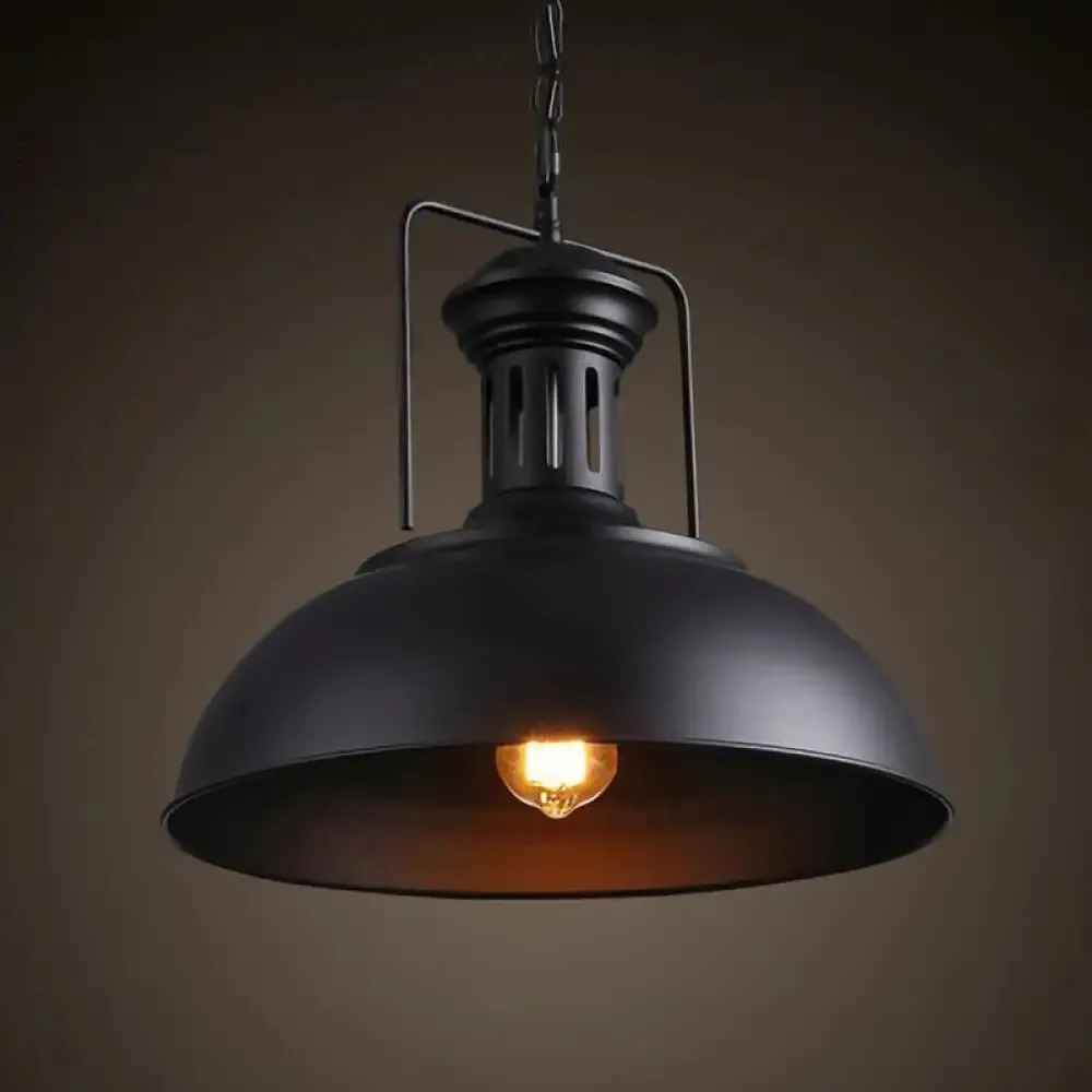 Metallic Pot Cover Pendant Light - Antique Hanging Fixture for Restaurants, 1-Light