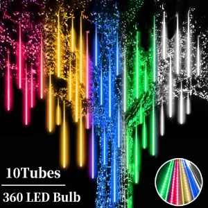 Meteor Shower Lights, 12 Inch 10 Tube 360 LED Multicolor Raindrop Lights for Outdoor Xmas Patio Garden Roof Eaves Decoration