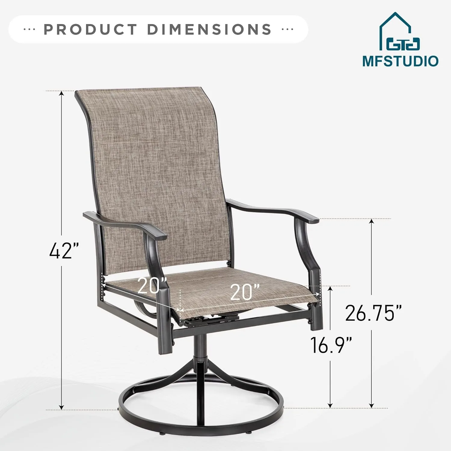 MFSTUDIO Patio Swivel Chairs Set of 2, High Back Outdoor Dining Chairs with Sturdy Metal Fame & Breathable Textilene Fabric for Deck, Backyard, Lawn, Garden