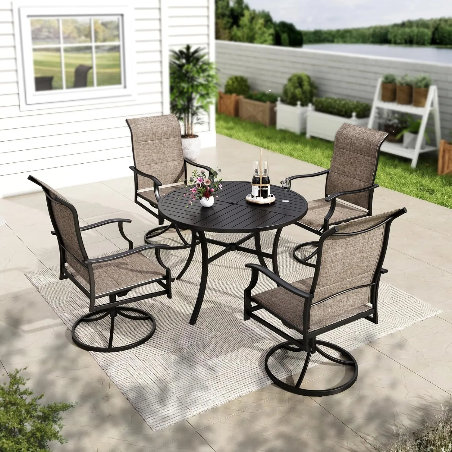 MFSTUDIO Patio Swivel Chairs Set of 2, High Back Outdoor Dining Chairs with Sturdy Metal Fame & Breathable Textilene Fabric for Deck, Backyard, Lawn, Garden