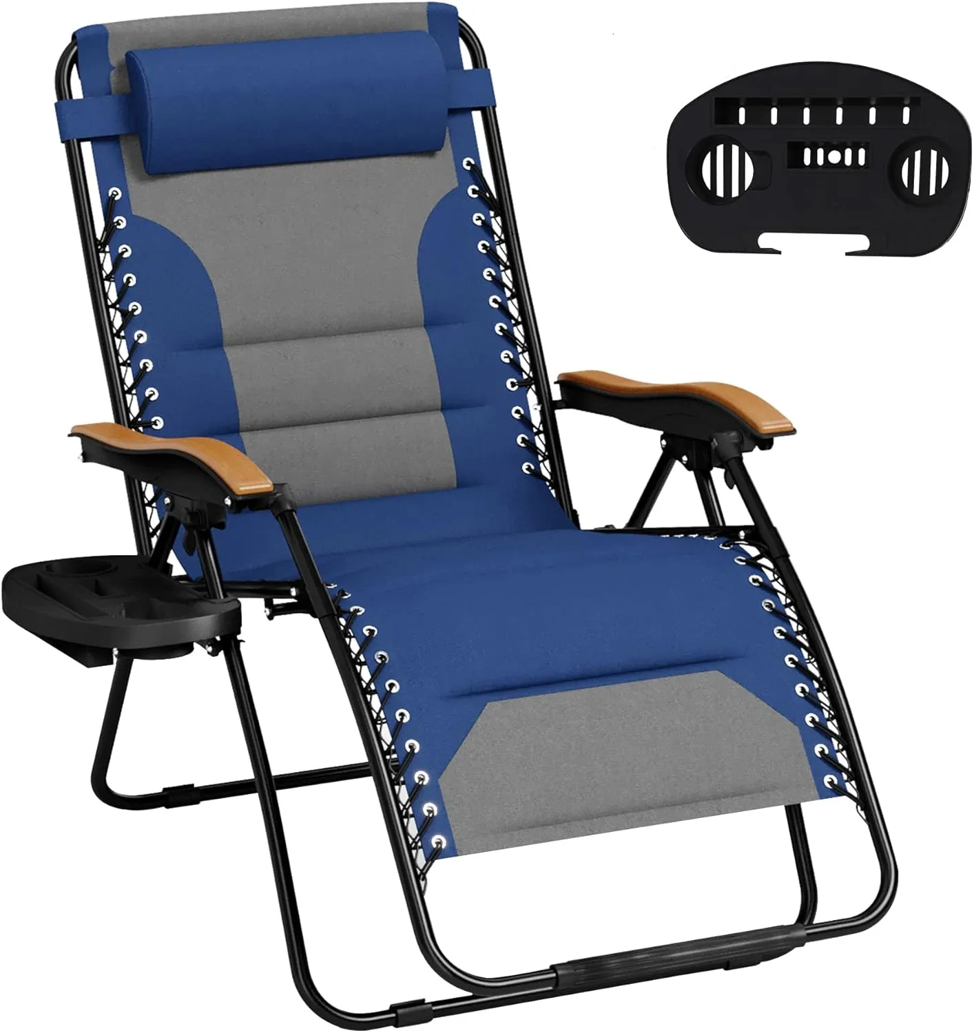 MFSTUDIO Zero Gravity Chairs, Oversized Patio Recliner Chair, Padded Folding Lawn Chair with Cup Holder Tray, Support 400lbs, Cyan