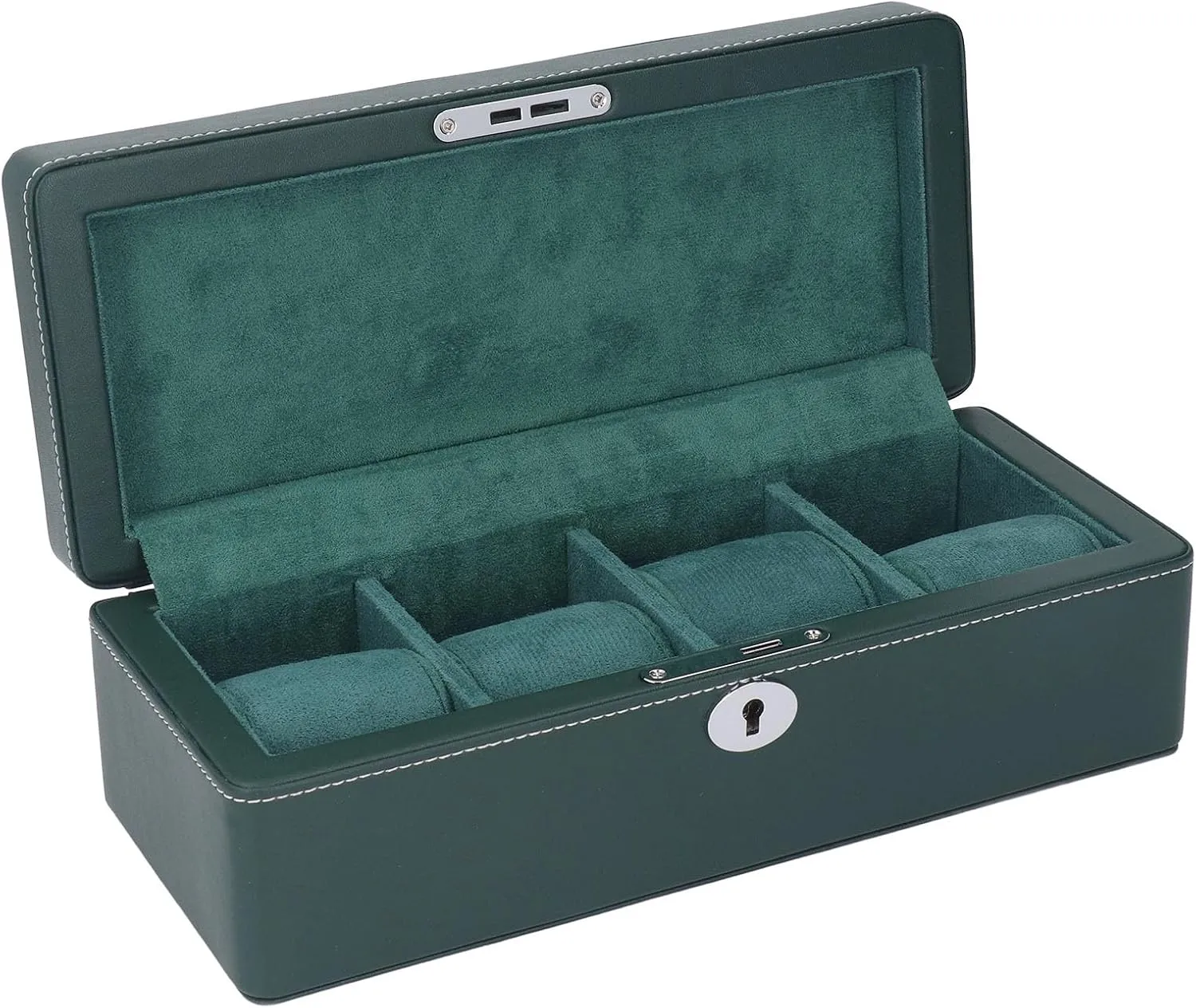 Microfiber Leather 4 Slot Watch Box Organizer with Key, Exquisite Green Storage for Most Mechanical Watches