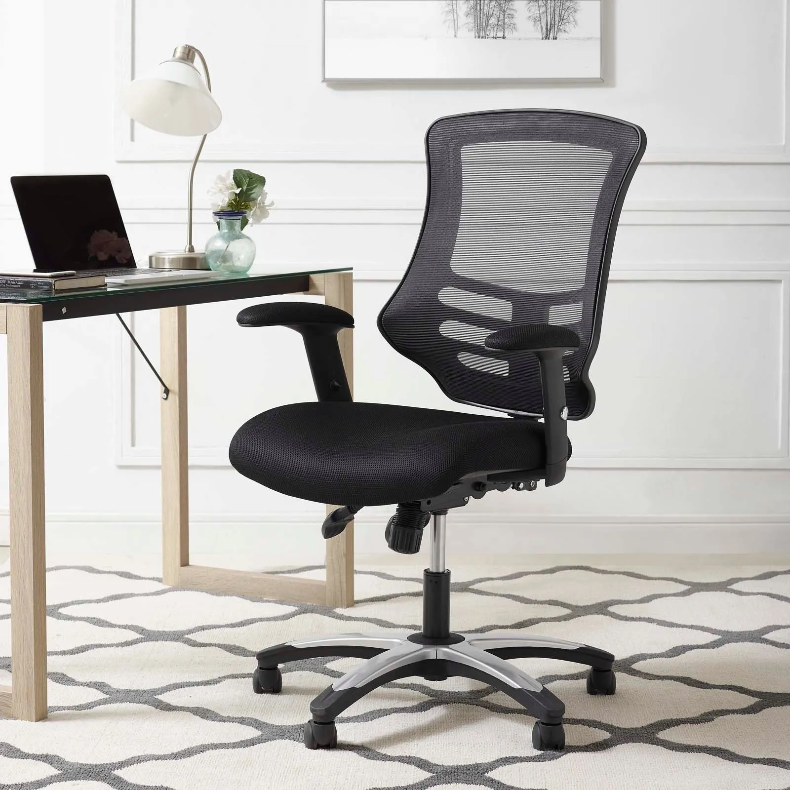 Mid Back Calibrate Mesh Office Chair with Padded Armrest- Ergonomic  Computer Desk