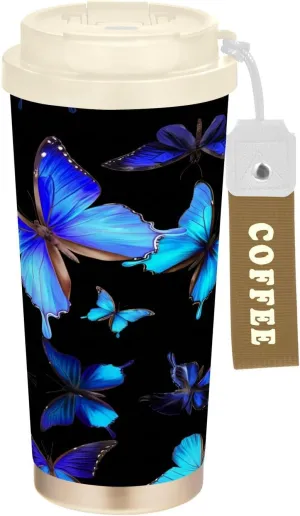 Midnight Flutter Insulated Travel Coffee Mug, Insulated Tumbler Cup Keeps Drinks Cold, Reusable Coffee Cups