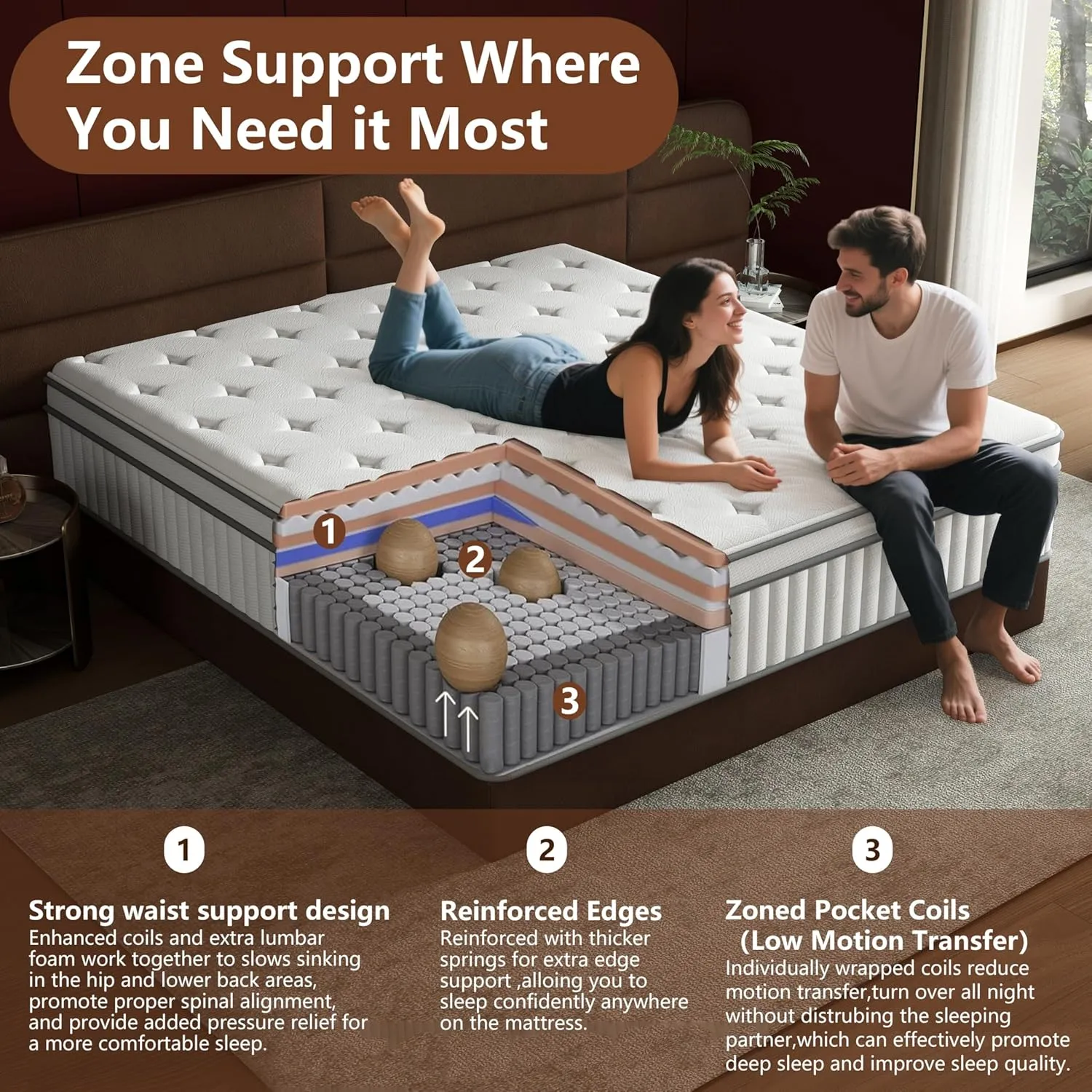 mikibama Queen Size Mattress, 12 Inch Hybrid Mattress in a Box for Queen Bed with Memory Foam and Pocket Spring,Tight Top Medium Firm Feel, 60"*80"*12",100 Night Trial