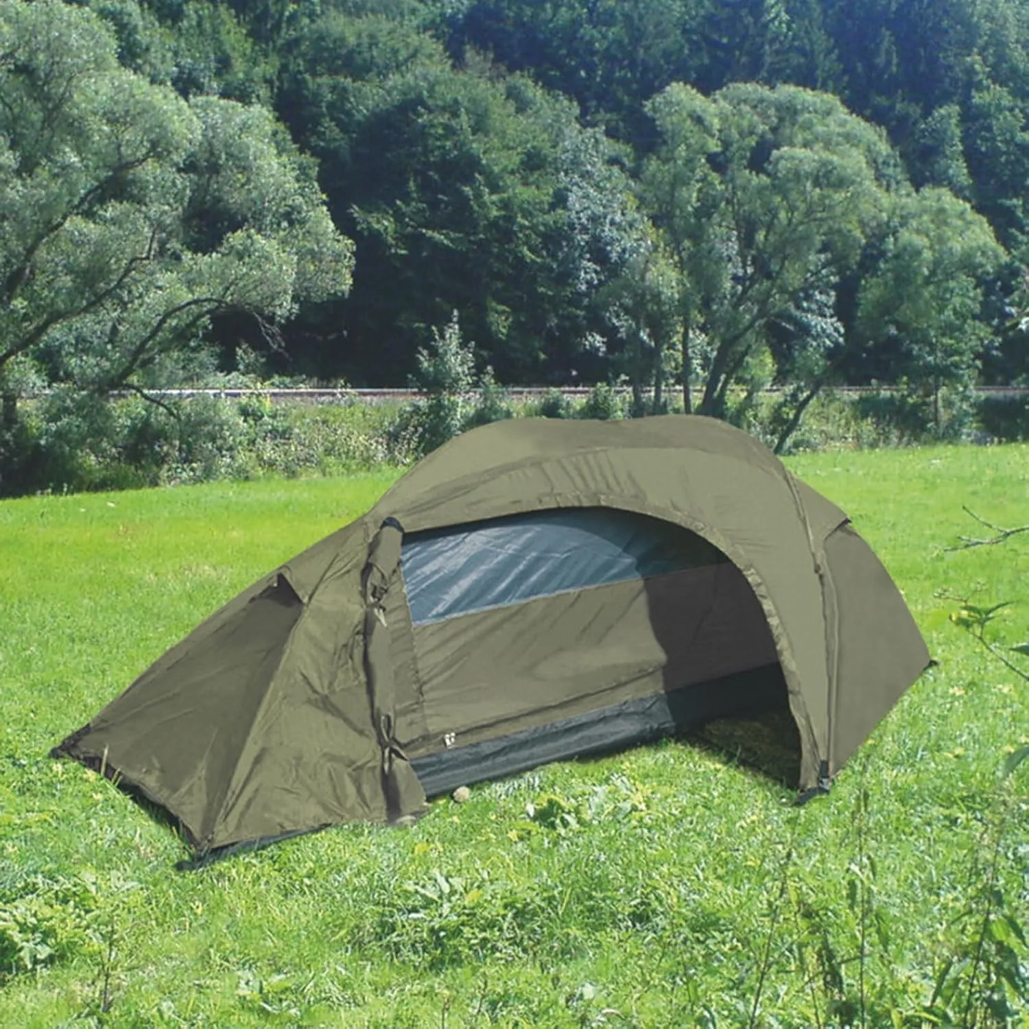 Mil-Tec Recom 1-Person Compact Lightweight Durable Weatherproof Wind & Storm-Resistant Easy-to-Install Tactical Outdoor Hiking Camping Tent with Zipper Entrance & Mosquito Net