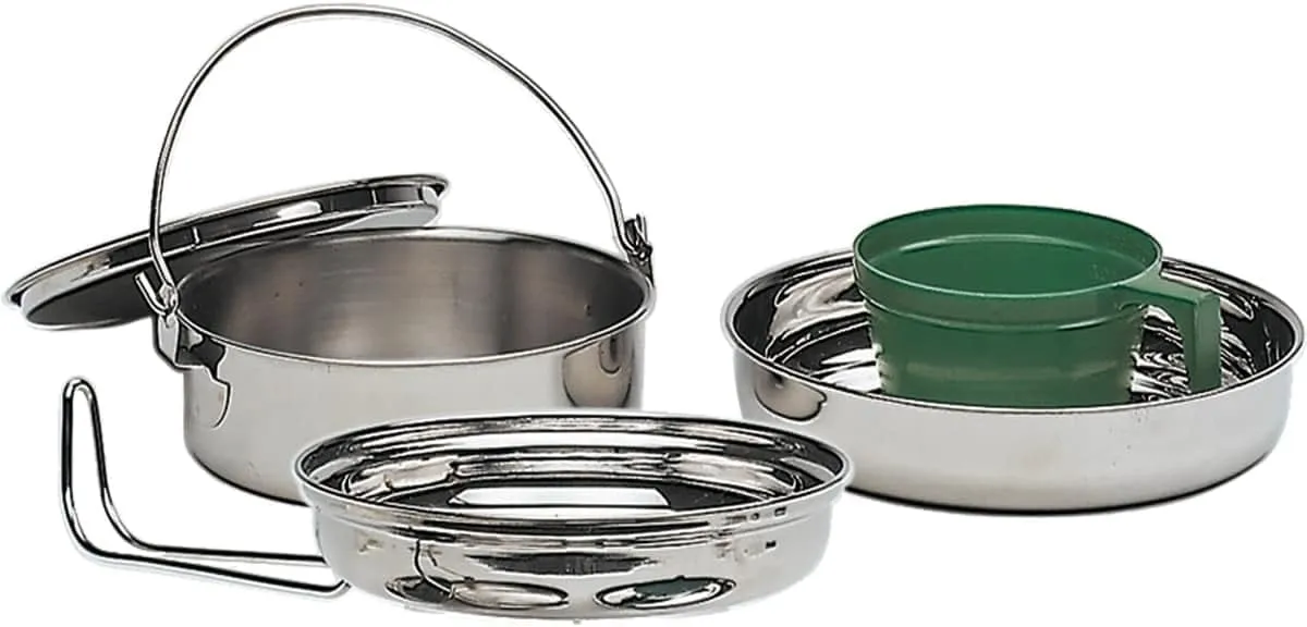 MILITARY 1 Person Lightweight Portable Camping Cook Set - Stainless Steel Outdoor Cookwear Cooking Kit