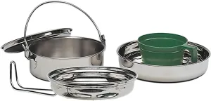 MILITARY 1 Person Lightweight Portable Camping Cook Set - Stainless Steel Outdoor Cookwear Cooking Kit