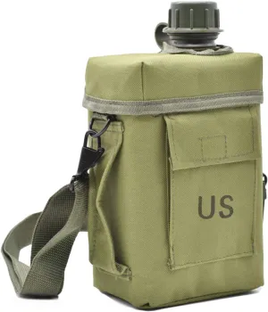 Military Canteen Squared Insulated Camouflage Bag Carrier Cover Canteen 2qt Capacity Water Bottle pouch for Hiking Camping (OD Green)