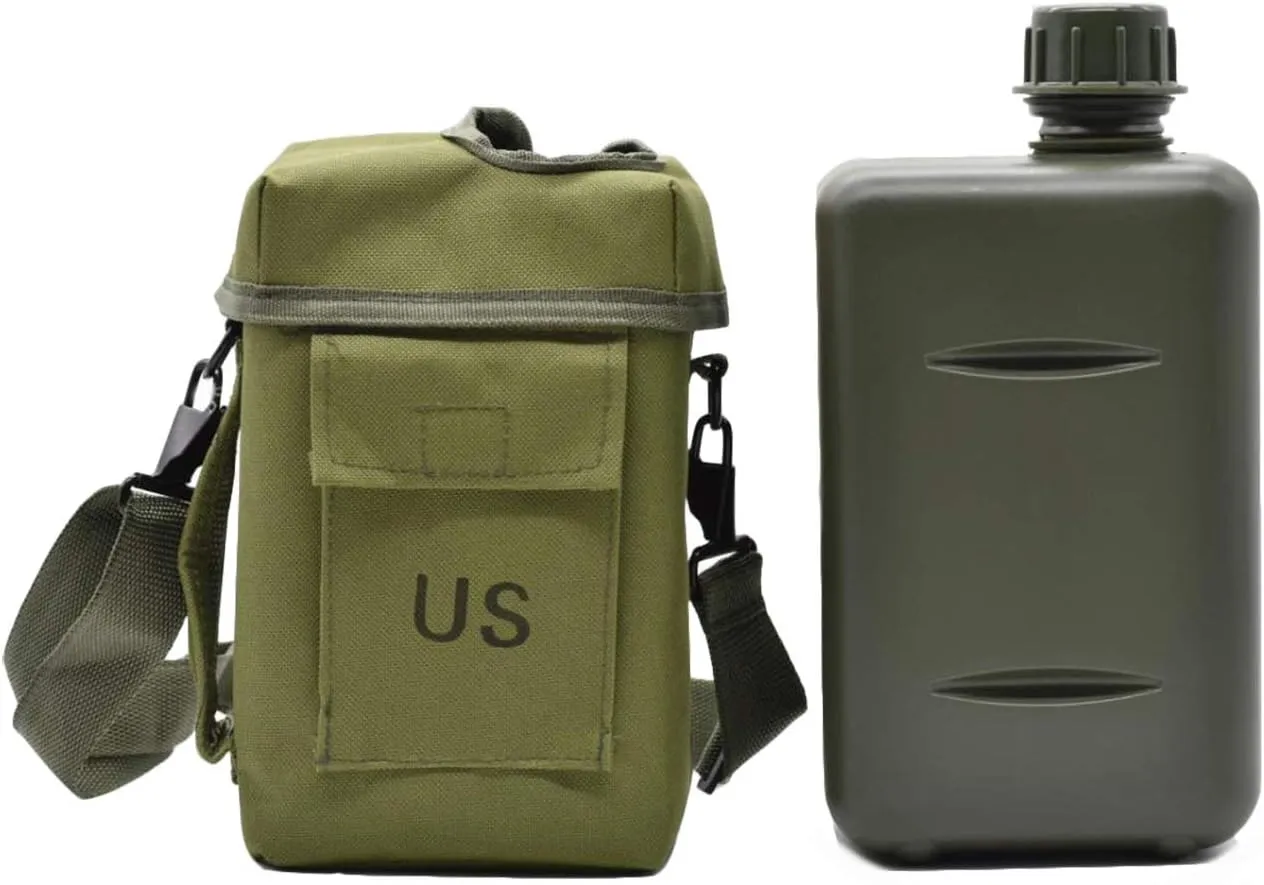 Military Canteen Squared Insulated Camouflage Bag Carrier Cover Canteen 2qt Capacity Water Bottle pouch for Hiking Camping (OD Green)