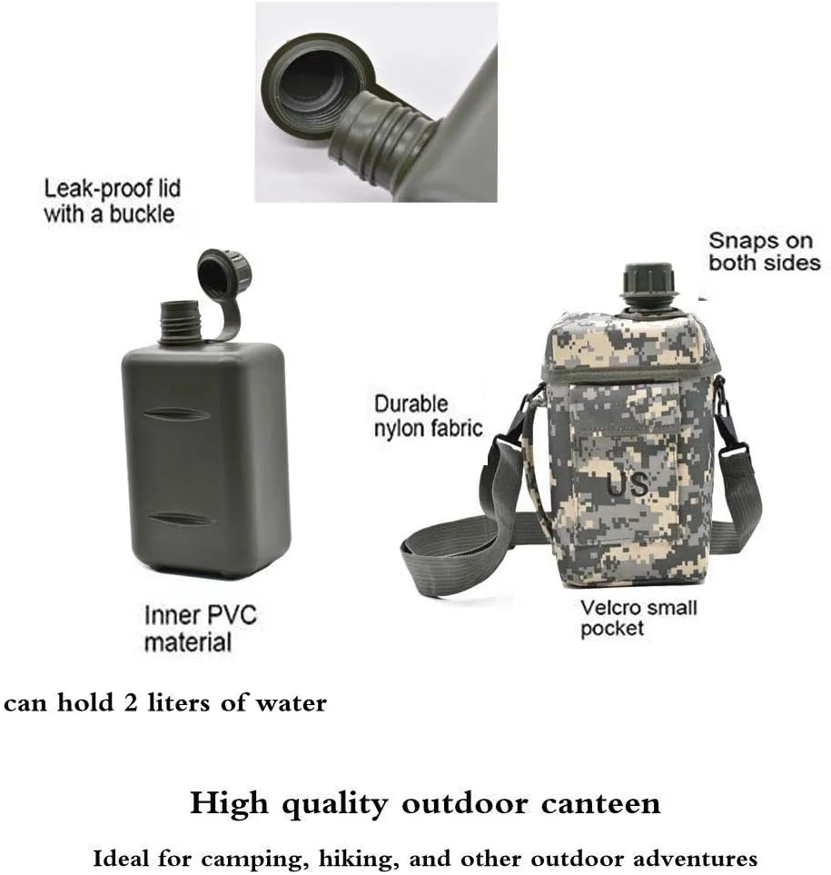 Military Canteen Squared Insulated Camouflage Bag Carrier Cover Canteen 2qt Capacity Water Bottle pouch for Hiking Camping (OD Green)