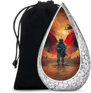 Military Solider Burial Urns for Human Ashes - Funeral Urns for Human Ashes Adult for Burial, Cremation and Memorial with Velvet Bag 10 Inch - Drop Large Urn for Dad and Mom