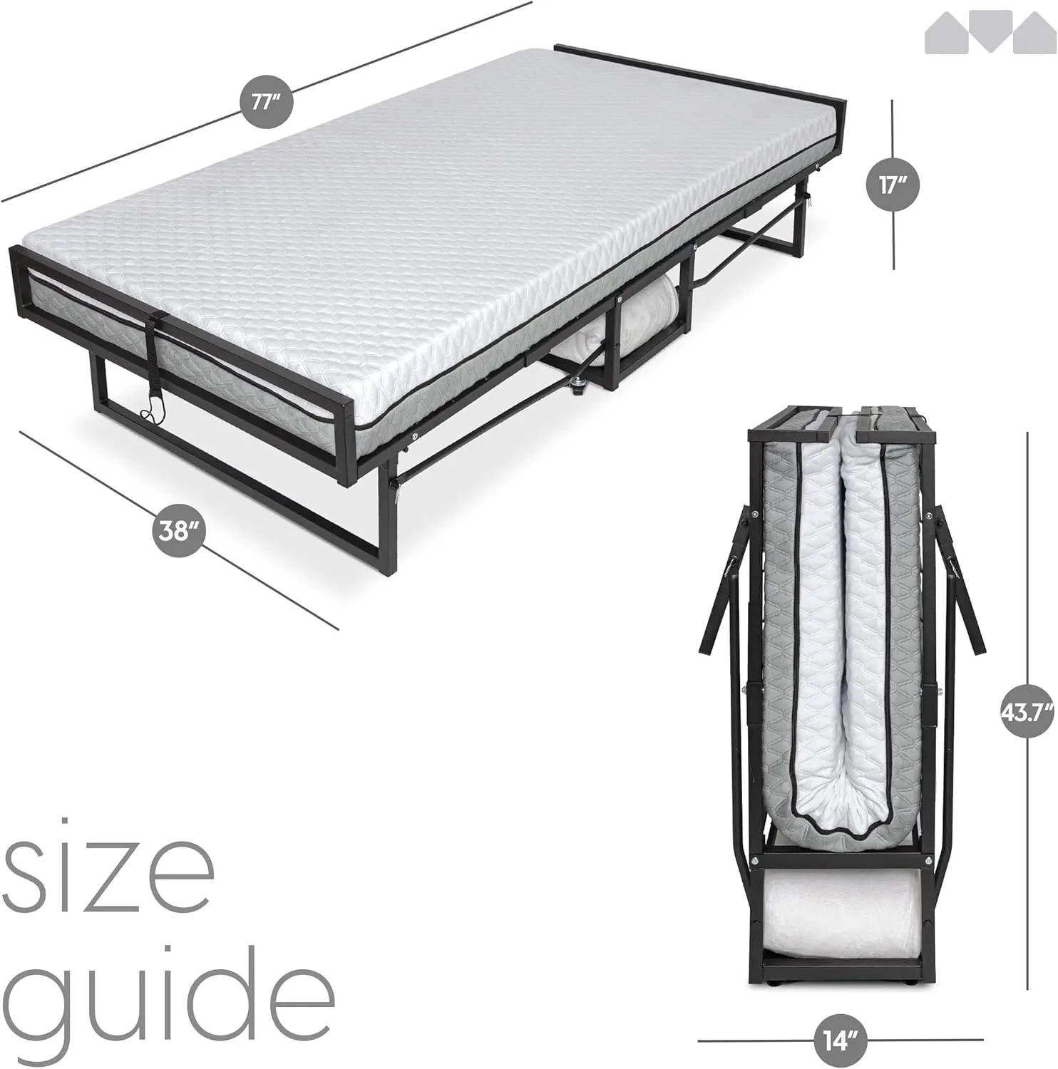 Milliard Deluxe Presidential Folding Bed with Mattress for Adults, Twin Size, Portable Foldable Bed with Bonus Pillow and Blanket Included, 77” x 38", Fold Up, Roll Away, & Hideaway