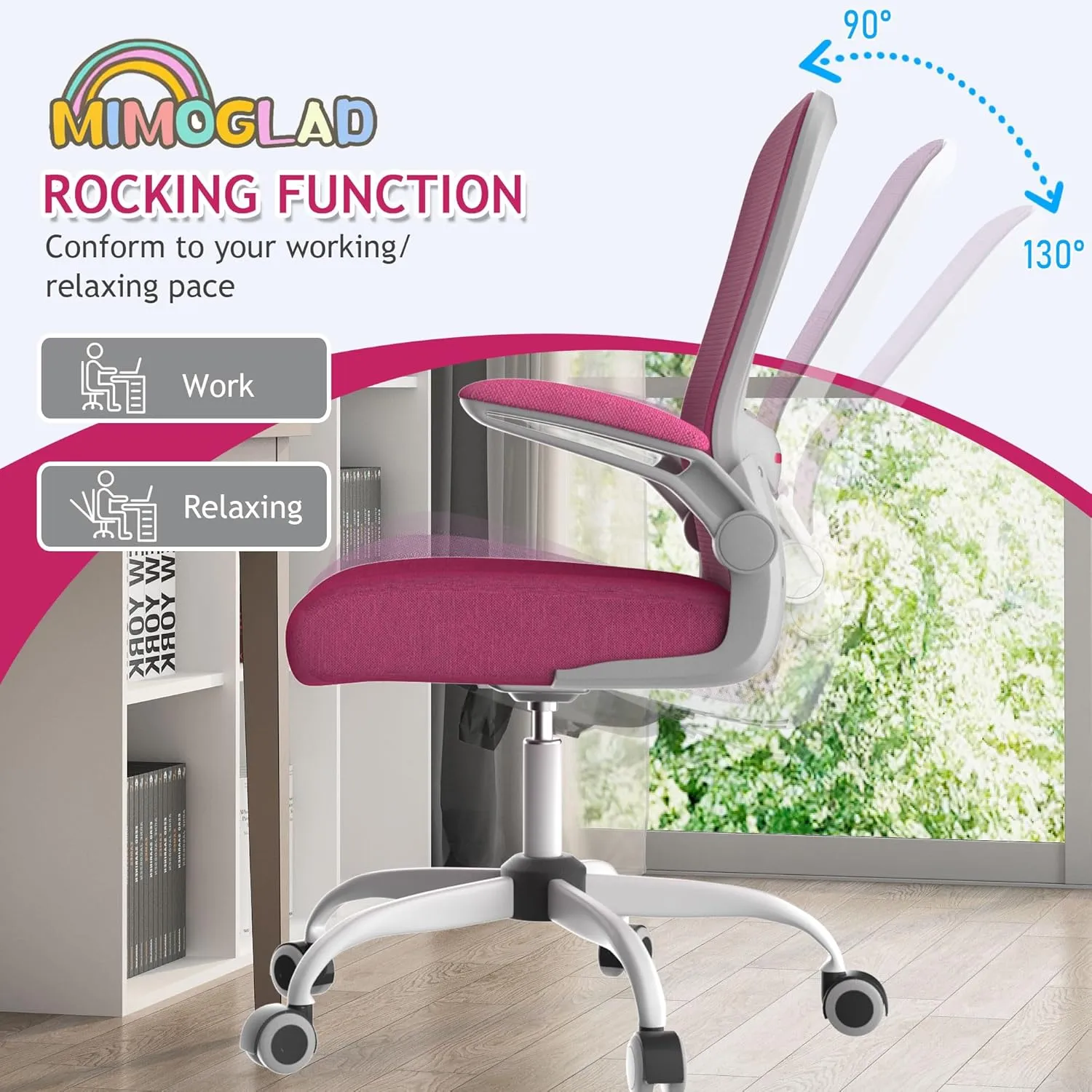 Mimoglad Ergonomic High Back Mesh Office Chair, Adjustable Lumbar Support, Thickened Seat Cushion (Modern, Barbie Pink)