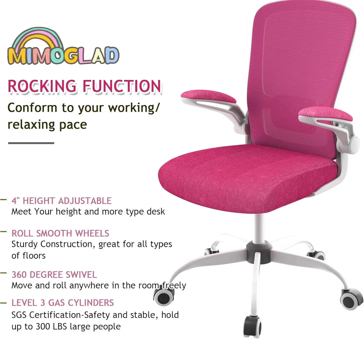 Mimoglad Ergonomic High Back Mesh Office Chair, Adjustable Lumbar Support, Thickened Seat Cushion (Modern, Barbie Pink)