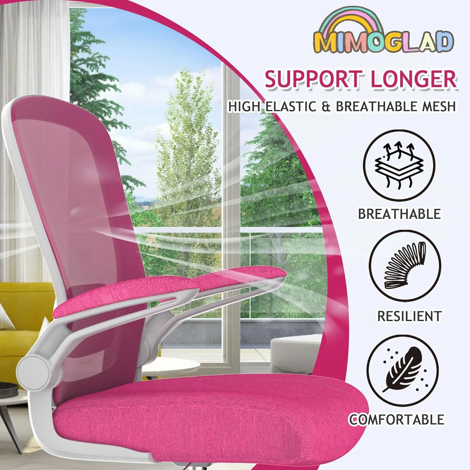 Mimoglad Ergonomic High Back Mesh Office Chair, Adjustable Lumbar Support, Thickened Seat Cushion (Modern, Barbie Pink)