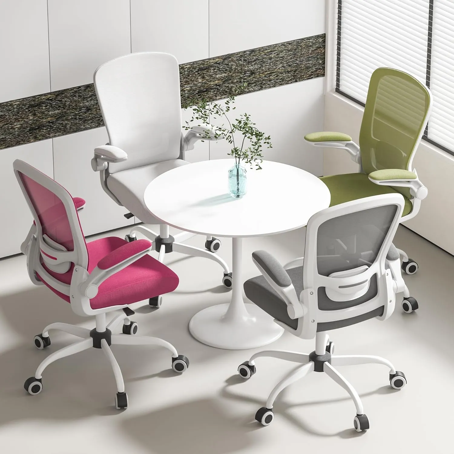 Mimoglad Ergonomic High Back Mesh Office Chair, Adjustable Lumbar Support, Thickened Seat Cushion (Modern, Barbie Pink)