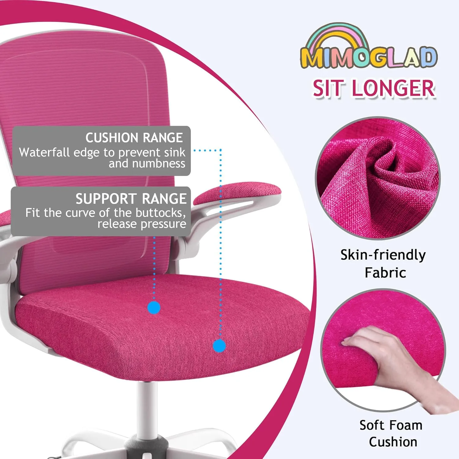 Mimoglad Ergonomic High Back Mesh Office Chair, Adjustable Lumbar Support, Thickened Seat Cushion (Modern, Barbie Pink)